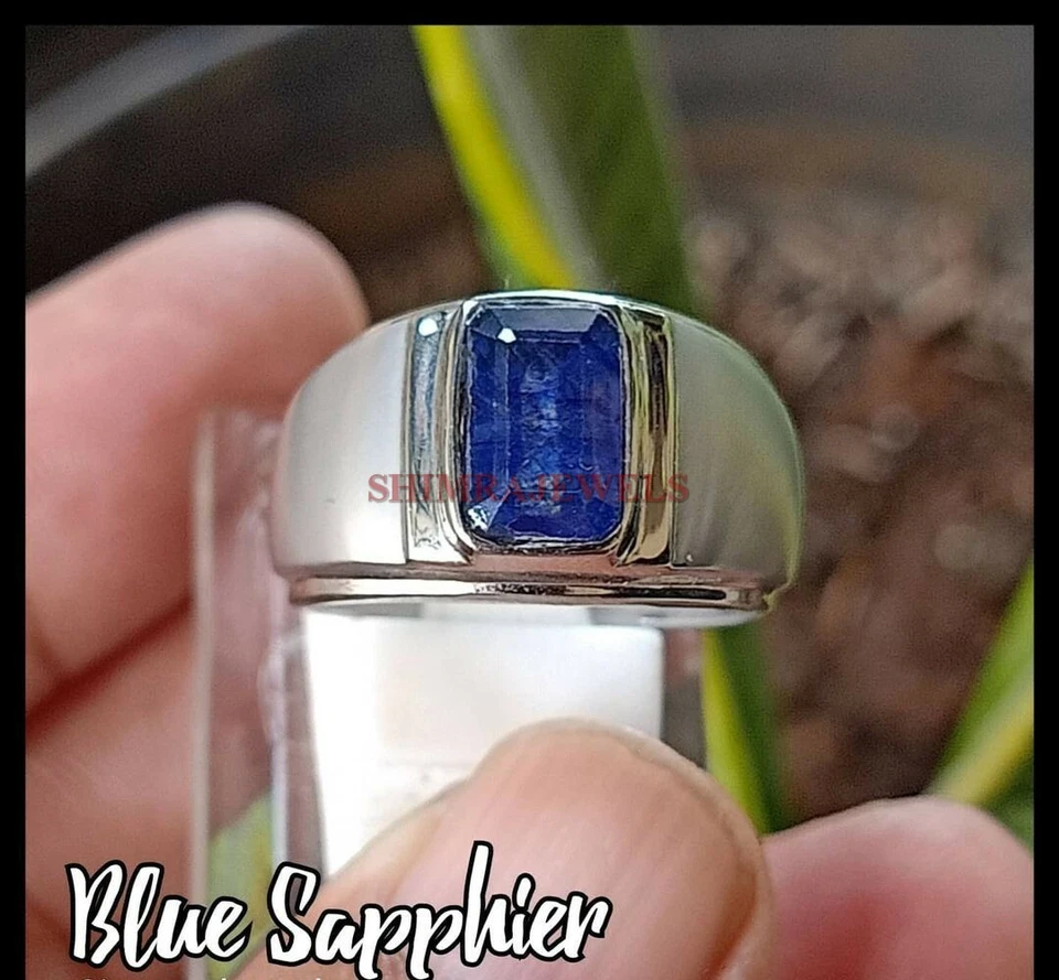 Heizbar Blau Saphir Edelstein Mit 925 Sterlingsilber Ring für Herren #751 - Bild 1 von 4