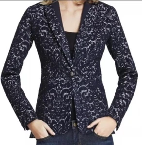 CAbi Womens Sz 8 Blazer Jacket Jacquard Wool Blend Navy Textured Paisley Career - Picture 1 of 10