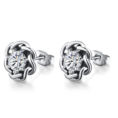 Silver crystal earrings stainless steel flower stud unisex new arrival 2019 Foto 1 de 3