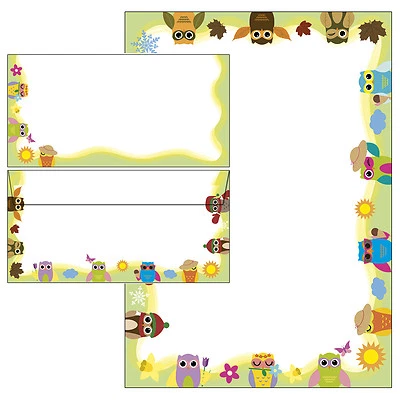 IDEENSTADL Happy Eulen Vierjahreszeiten Motivpapier Briefpapier 20 Blatt A4 + 10 Umschläge