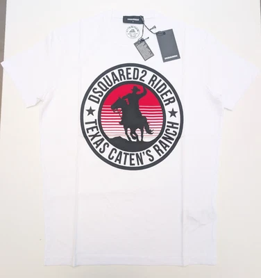 DSQUARED2 D2 T-SHIRT MENS RIDER TEXAS RANCH COWBOY - XXL - WHITE - RRP £190 - Image 1 of 4