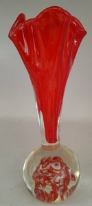 Vintage Bubble Art Red Glass Vase - 22cm Tall A75 B290 - Picture 1 of 14