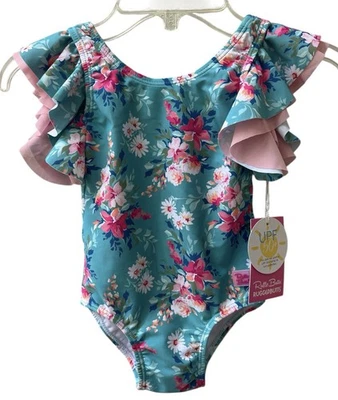 RuffleButts Fancy Me Floral Einteiler Badeanzug Mädchen 2T Schmetterlingsärmel Neu - Bild 1 von 4