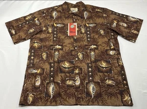 Vtg NWT Reyn Spooner Alfred Shaheen Mens Hawaiian Shirt Floral Brown AOP Mens XL - Picture 1 of 8