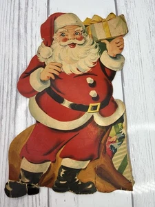 MCM SANTA CLAUS NAVIDAD TROQUELADO CARTÓN FLOR ENTREGA VINTAGE DAÑADO - Imagen 1 de 7