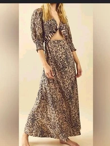 Free People String Of Hearts Tie Front Cut Out Leopard Maxi Dress M - Picture 1 of 7