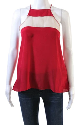 Cami NYC Womens Spaghetti Strap Sheer Trim Square Neck Silk Top Red Size Small - Image 1 of 4