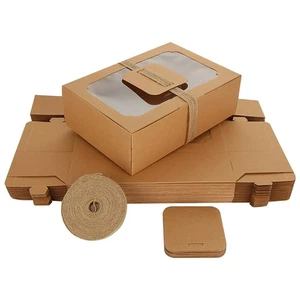 24 Pack Kraft Cookie Boxes with Window, 8.7 x 6 x 2.7 inch Brown Paper - Picture 1 of 5