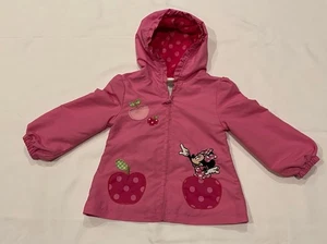 Disney Store Girls Size 3T Pink Jacket Minnie Mouse Apples Hood Coat Children - Picture 1 of 13