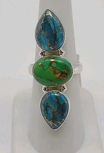 Anillo Turquesa Mojave Cobre Azul y Verde Plata de Ley Talla 7.5 - Imagen 1 de 8