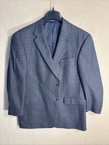 Roundtree & Yorke 44R Taupe Blue Black Houndstooth 100% Wool 2 Button Sport Coat - Picture 1 of 14