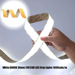 White 6000K Super Bright 30mm Wide LED Ribbon Tape 24V COB LED Strip 1600leds/m - Picture 1 of 12