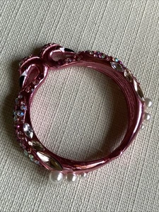 Betsy Johnson Rhinestone and Faux Pearls Pink Clamper Flamingo Bracelet - Picture 1 of 13