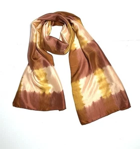 Eileen Fisher Silk Oblong Scarf Rust Peach Ombre Tie Dye Hand Rolled Japan - Picture 1 of 9