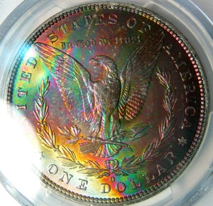1882-O GEMA ARCO IRIS DÓLAR MORGAN GRADUACIÓN PROFESIONAL MS63 ~ MAGNÍFICO TONO ARCO IRIS INVERSO* - Imagen 1 de 6