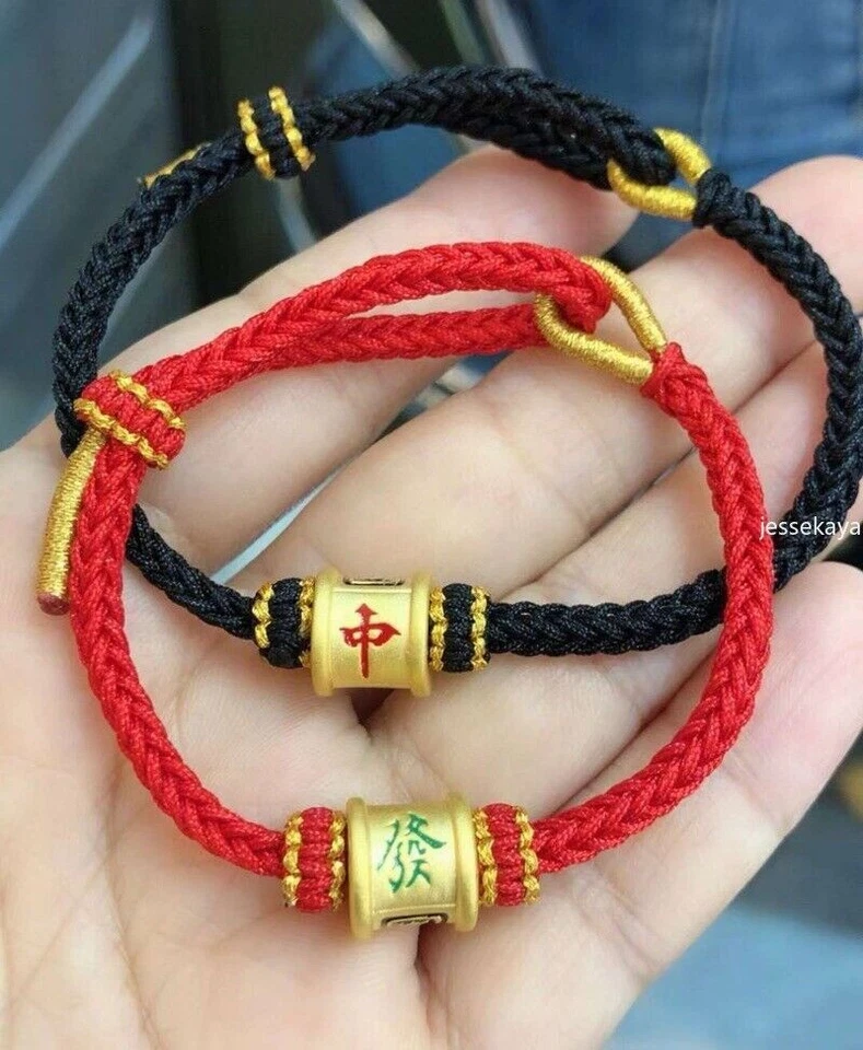Pure 999 24k Yellow Gold Lucky Mahjong Majiang Tube Bead Women Men Bracelet - Image 1 of 4