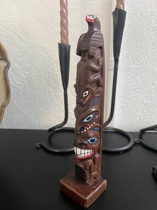Vintage Alaskan Totem Pole Souvenir Authentic Alaska Craft Wood Kitcsh 12” - Picture 1 of 8