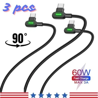 3X 90° Right Angle USB-C to C Cable Charger Cord For iPhone 15 16 Samsung Series - Image 1 of 4