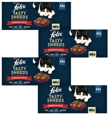 176 x 80 g Felix Tasty Shreds (€ 5,68/kg) Geschmacksvielfalt vom Land in Sauce