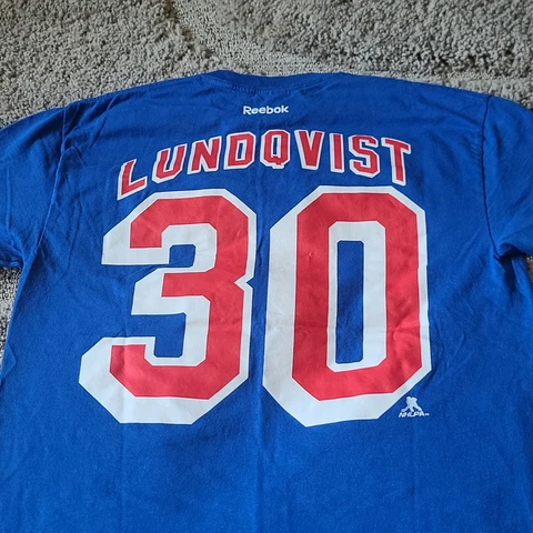 Reebok Mens New York Rangers Shirt Size Medium Blue Henrik Lundqvist Stanley Cup Cover