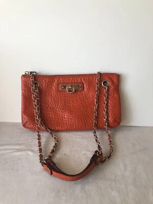 DKNY Bandolera Naranja Cuero Guijarro Bolso de Hombro Cartera Cadena de 2 Vías Foto 1 de 4