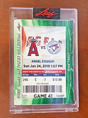 Mike Trout 2022 Leaf Game Day Ticket Collection LA Angels JUNE 24 2018 Blue Jay - Image 1 of 2