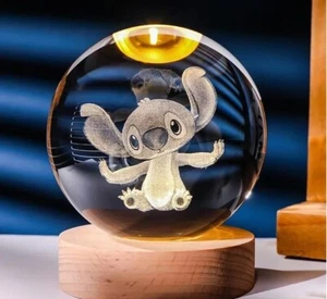 Lilo & Stitch 3D LED night lamp kids room Home Decor crystal Ball ornament gift - Picture 1 of 4