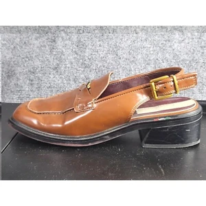 Franco Sarto Penny Loafer Slingback Block Heel Brown Leather Shoes Women Sz 8.5M - Picture 1 of 9