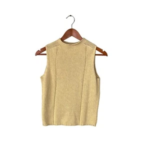 Vintage Ann Taylor Yellow 100% Cotton Knit Mock Neck Sleveless Sweater Womens S - Picture 1 of 5