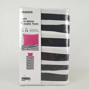 Ikea Urskog Twin Duvet Cover Black/White Zebra Stripe Pink 1 Pillowcase New - Picture 1 of 3