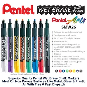 Plumas marcadoras de tiza Pentel borrado húmedo tablero de metal vidrio plástico pizarra 4 mm punta SMW26 - Imagen 1 de 10