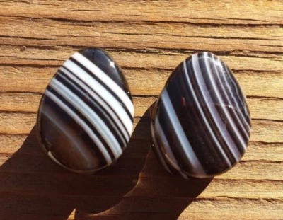 RARO! PAR DE TAPONES DE CAÍDA DE ÁGATA A RAYAS NEGRAS MEDIDORES JOYERÍA CORPORAL DOBLE ACAMPANADO Foto 1 de 4
