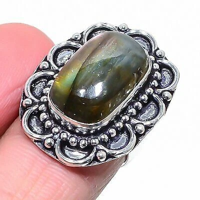 Anillo de plata de ley 925 hecho a mano con piedras preciosas de labradorita natural talla 7 regalo l279 Foto 1 de 4