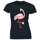 Funny Queen Princess Flamingo DrinkIng Coffee Womens T-shirt Caffeine Lover Tee