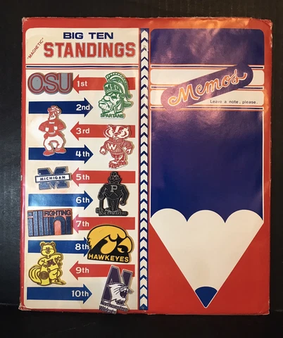 BIG 10 TEN Vintage 1970s NCAA College STANDINGS BOARD w/ All 10 RUBBER MAGNETS Cover