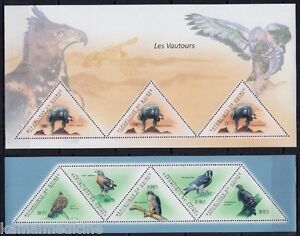 Guinea 2011 MNH 2 SS Set,Vultures,Birds of Prey,Odd unusual Triangle Stamps 