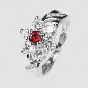 Precious Pigeon Blood Red Ruby 925 Sterling Silver White Gold Plated Ring Size 6 - Picture 1 of 8