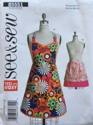 EASY Butterick See & Sew Pattern B5551 - Full & Half APRONS - Sizes 8 - 18 NEW - Image 1 of 2