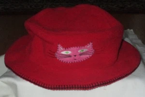 Lands' End Girls Fleece Hat Size L Red Pink Kitty Cat Soft Childrens Bucket ??? - Picture 1 of 4