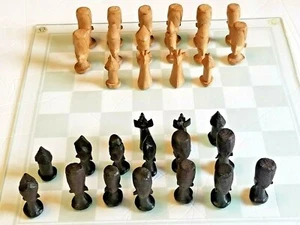 Vintage Wooden Hand Carved African Chess Set Pieces (32) - Picture 1 of 12