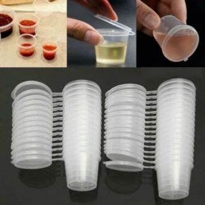 100Pcs/Set Small Plastic Sauce Cups Food Storage Containers Clear Boxes + Lid US - Picture 1 of 8