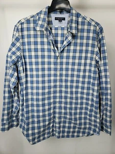 Camisa con botones de algodón a cuadros azul marrón marfil talla XL - Imagen 1 de 2