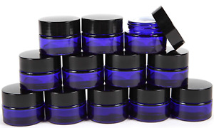 Vivaplex, 12, Cobalt Blue, 1 Oz, round Glass Jars, with Inner Liners and Black