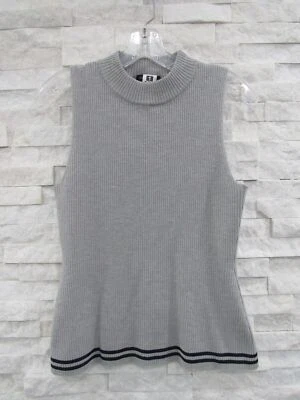 Rag & Bone Gray Merino Wool Stretch Rib Knit Navy Stripe Mock Neck Tank Shell M - Image 1 of 4