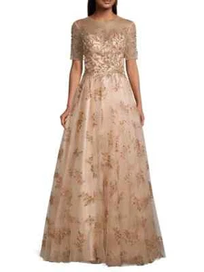 Vestido Mac Duggal Champagne Taupe Adornado Ilusión Lentejuelas Talla 16 $698 - Imagen 1 de 3
