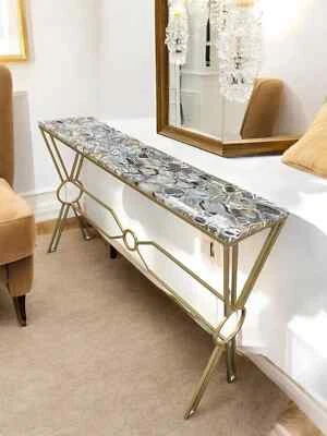 24"x15" Grey Agate Stone Console Table Top | Luxury Living Area & House Decor - Image 1 of 4