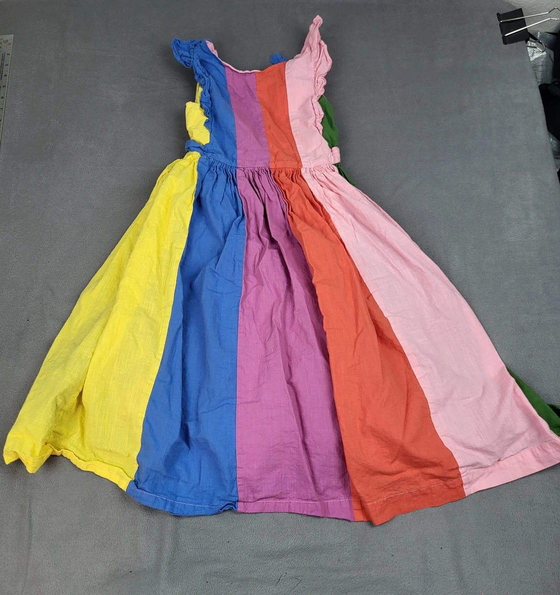 LittleSpring Girls Rainbow Striped Summer Dress - 100% Cotton Sleeveless Cami Dress