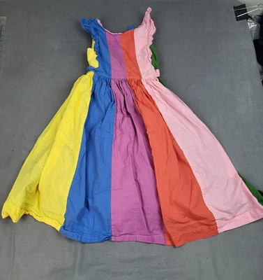 Mini Boden Rainbow Striped Maxi Dress Girls 9 10Y Pink Ruffle Hippie Boho Summer - Image 1 of 4