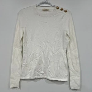 Suéter L'Agence Mujer XS Blanco Acanalado Manga Larga Cuello Redondo Botón Tejido Suave - Imagen 1 de 7