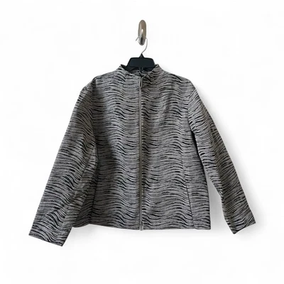 Jaqueta Lafayette 148 New York listra animal ondulado leve zíper completo tamanho G preta - Imagem 1 de 4